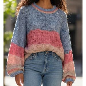 BiBi Chunky Knit Pullover Sweater Womens Size M Multicolor Striped Crew Neck